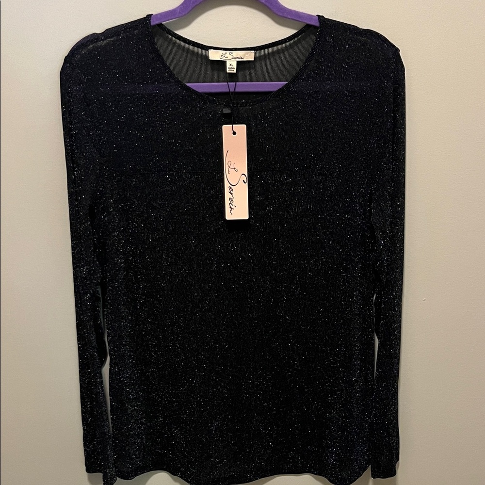 Elegant Black Sparkle Long Sleeve Blouse